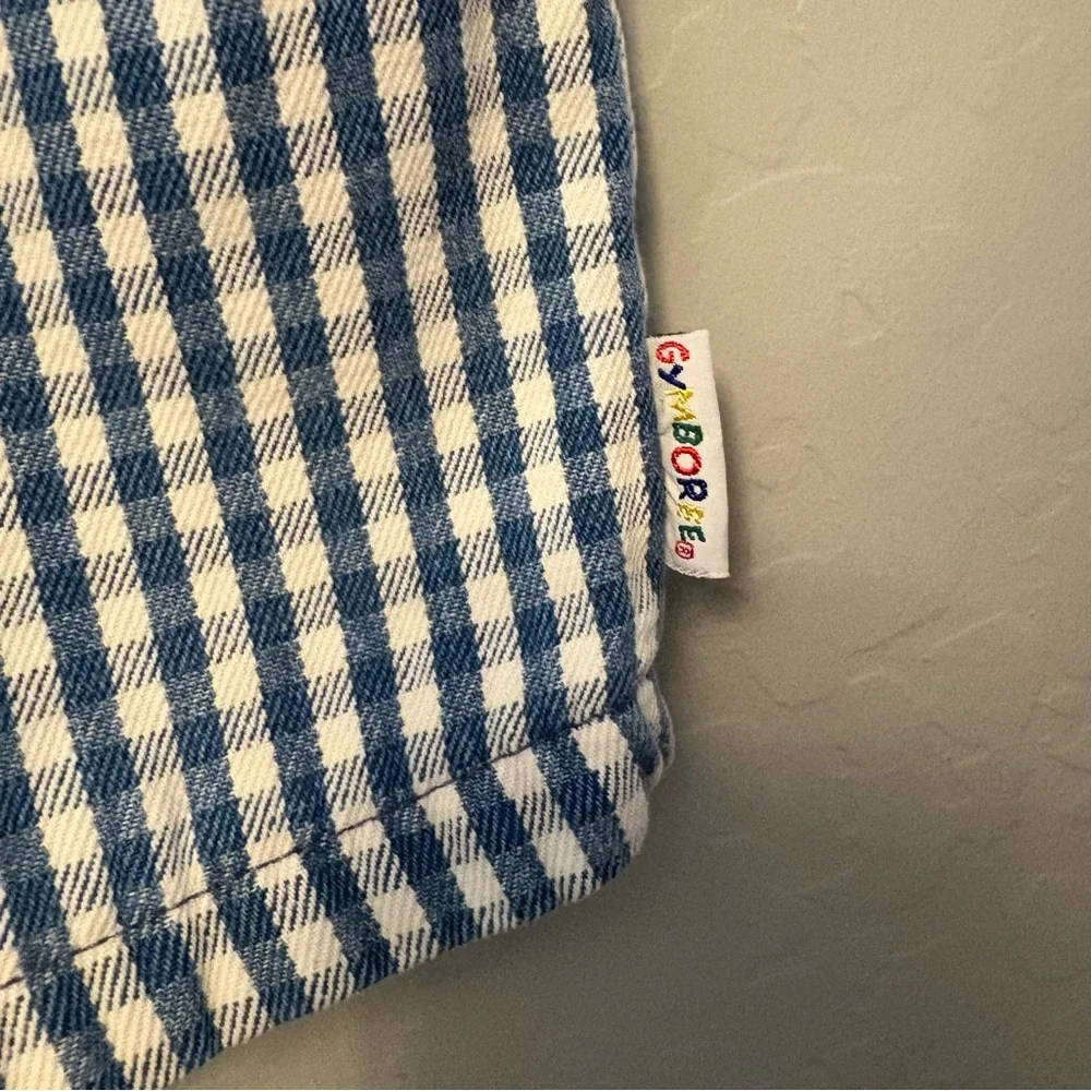 Gymboree rainbow tag vintage blue white plaid check sun shortalls overalls small